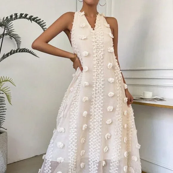 Apricot Boho Women's Summer Vacation Deep Halter Neck Dress - Picture 3 of 6